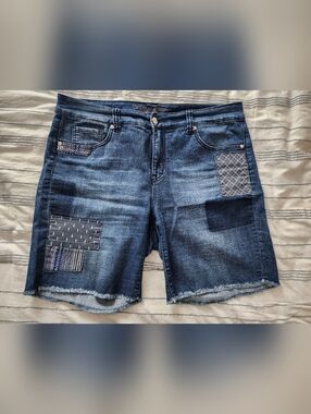 Women's Blue Patchwork Denim Shorts By Melissa McCarthy For Seven. Size 16w.